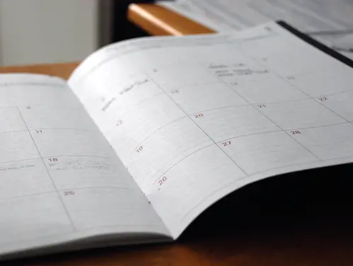 calendar pages in a booklet