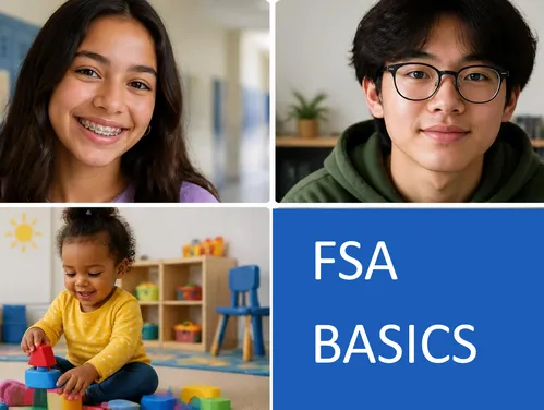 girl with braces, boy with glasses and a toddler playing with blocks