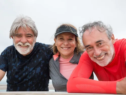 mature people  dressed for doing outdoor activities