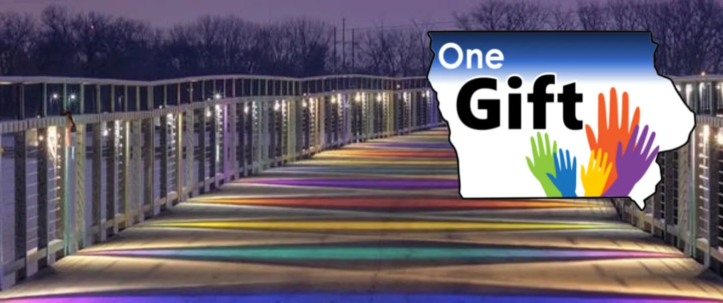 footbridge with rainbow colored lights