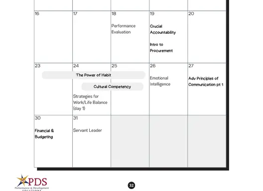October calendar of PDS classes