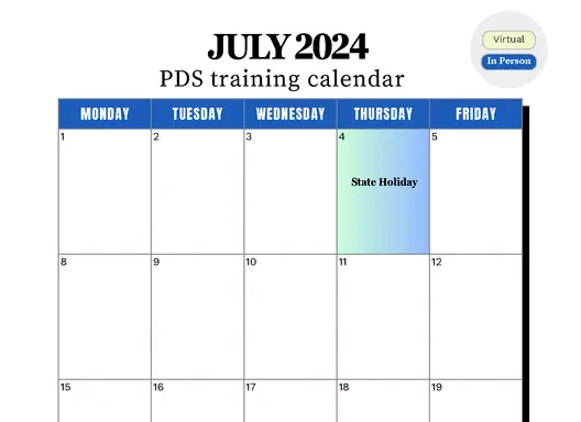July PDS calendar