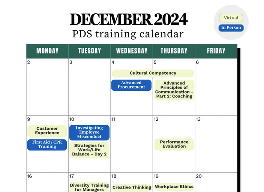 December 2024 PDS Calendar