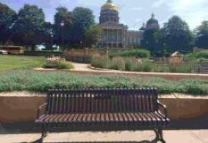 Memorial Bench with the Iowa State Capitol in the background