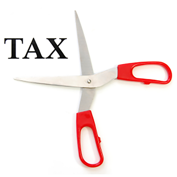 Scissors cutting the word TAX