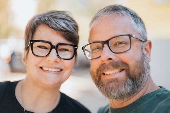 Couple wearing glasses