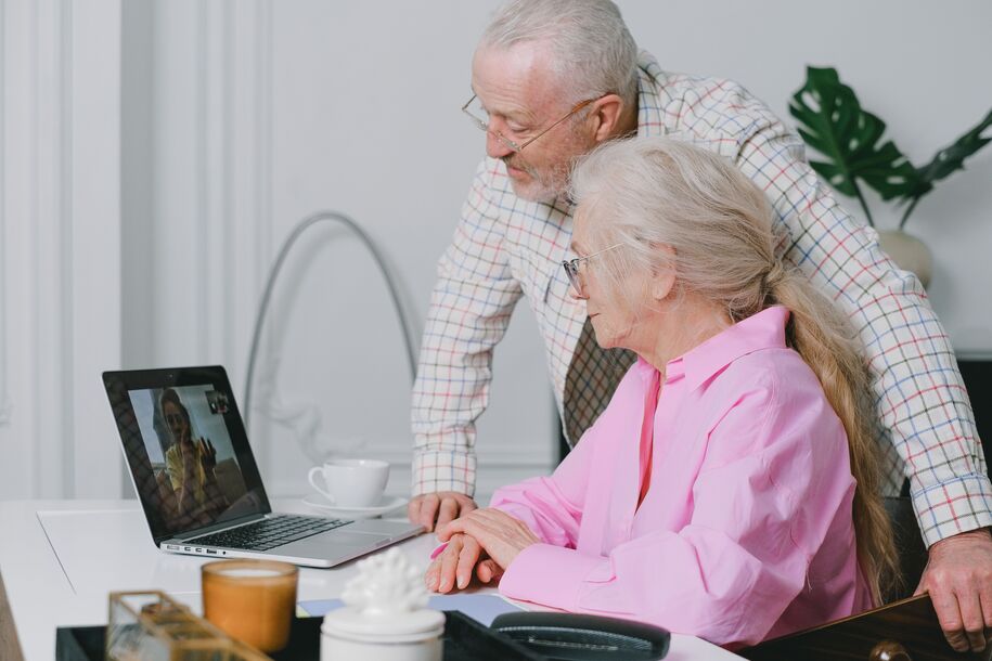mature couple on zoom meeting